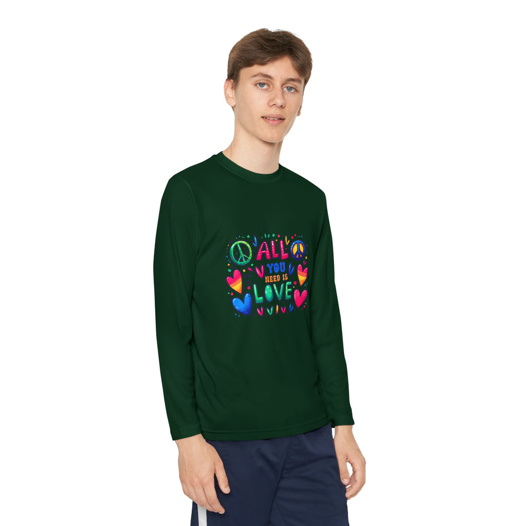 Colorful Peace & Love Youth Long Sleeve Tee, Fun Gift for Kids, Summer Camps, Family Gatherings, Birthdays, Everyday Wear