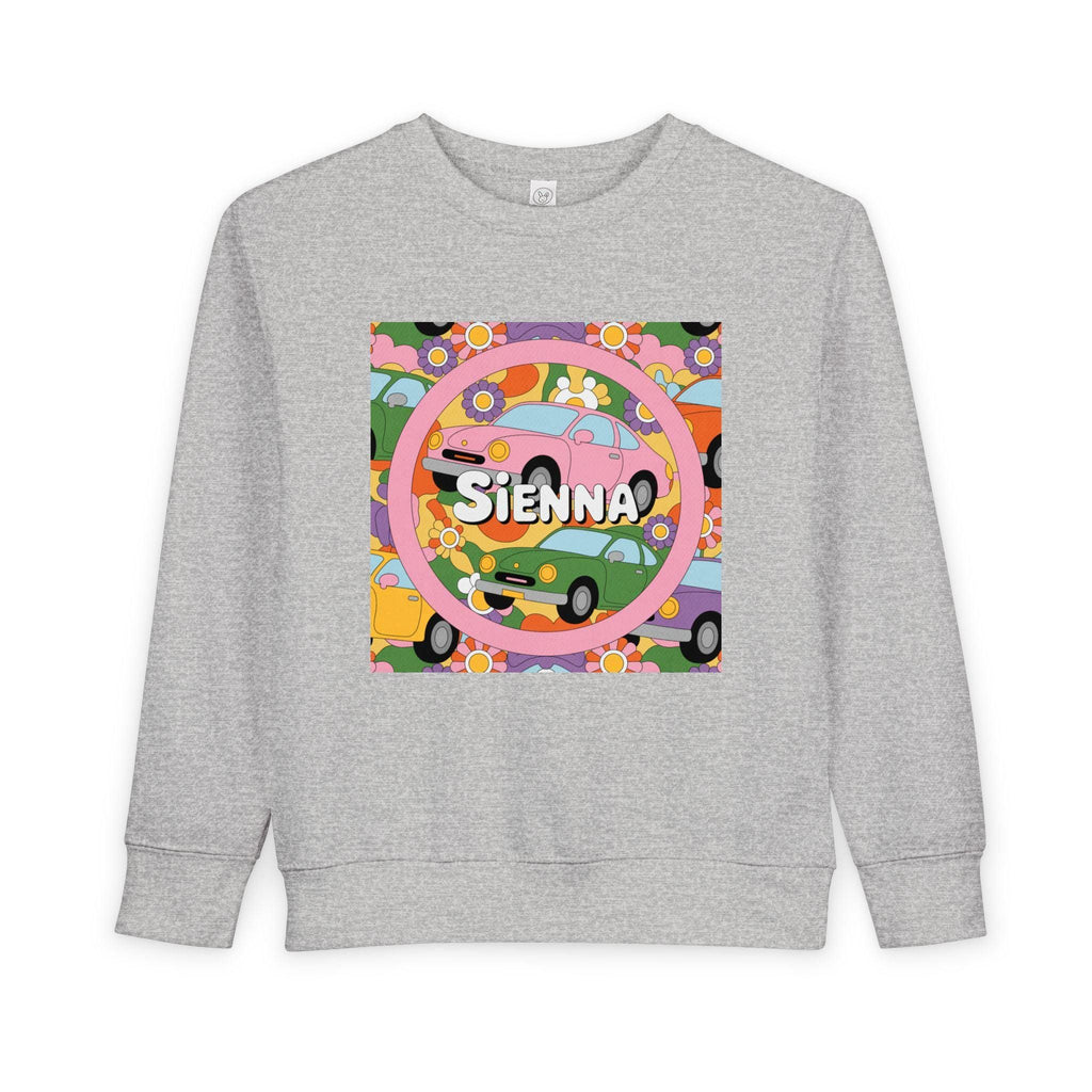 Personalized Toddler Sweatshirt – Custom Name | Retro Cars & Flowers Design | Soft Cotton-Poly | McXinetje-McXine