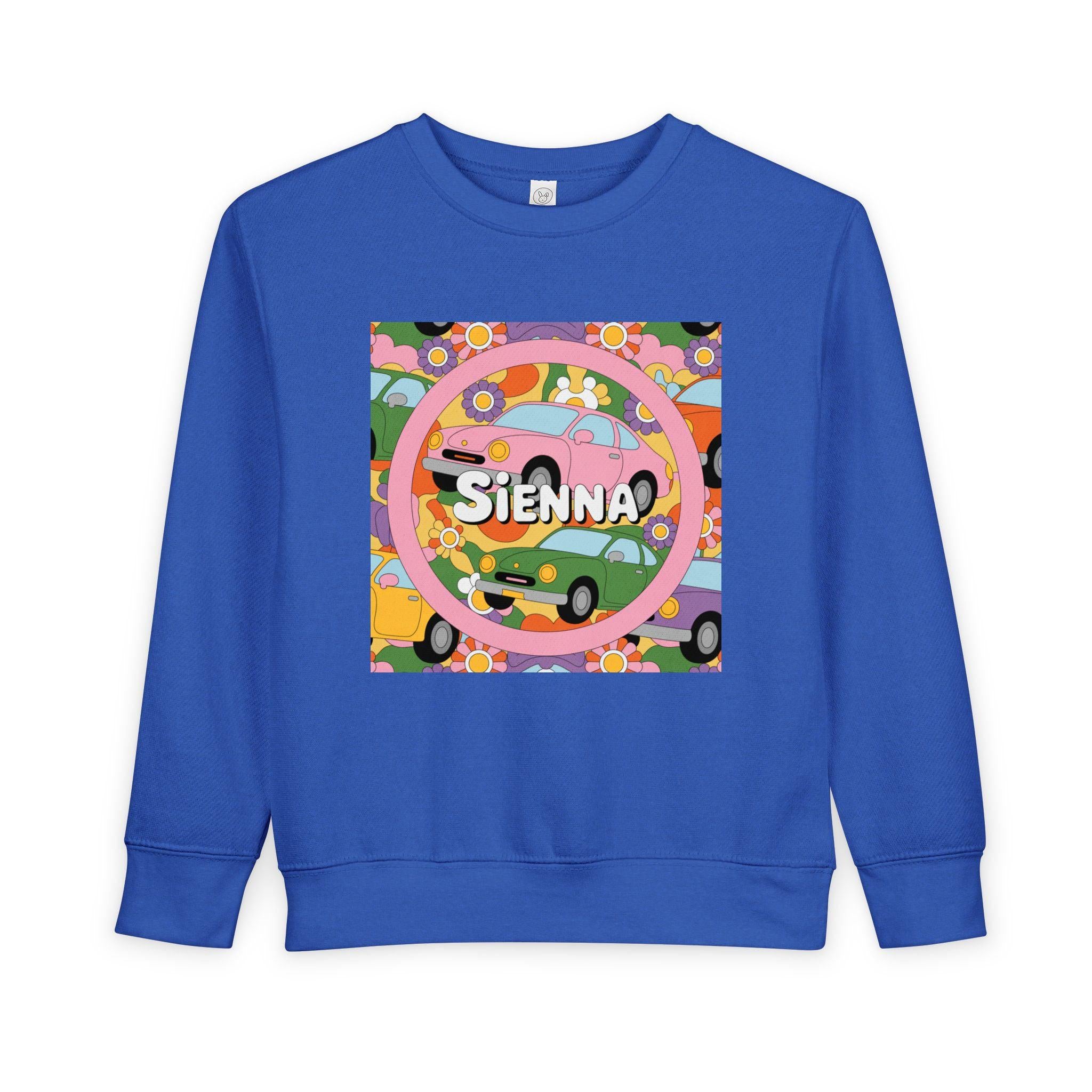 Personalized Toddler Sweatshirt – Custom Name | Retro Cars & Flowers Design | Soft Cotton-Poly | McXinetje-McXine