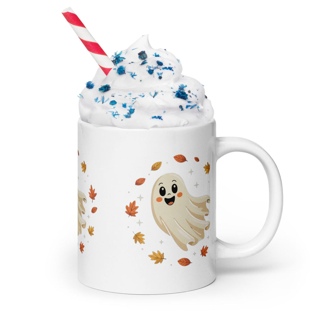 Cute Autumn Ghost Mug – Cozy Fall Coffee Cup-Witte glanzende mok Etsy