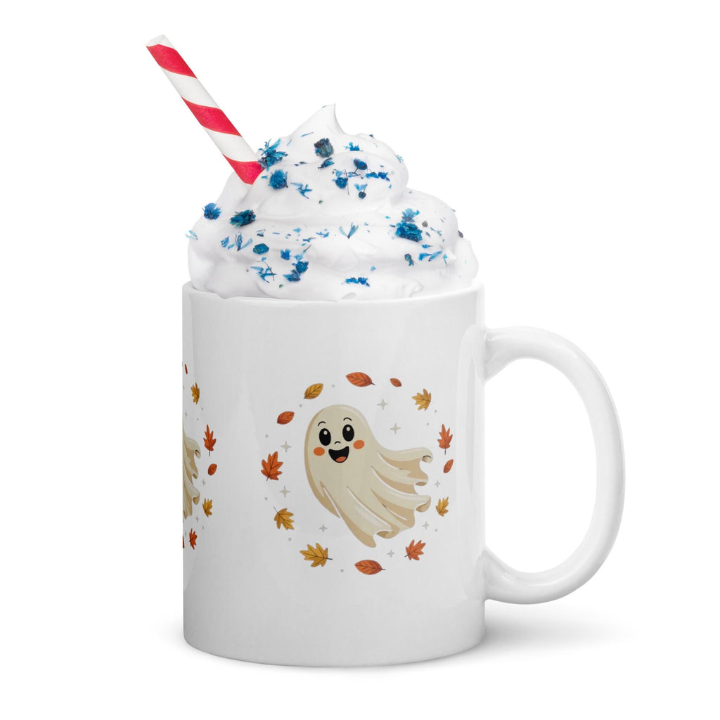 Cute Autumn Ghost Mug – Cozy Fall Coffee Cup-Witte glanzende mok Etsy