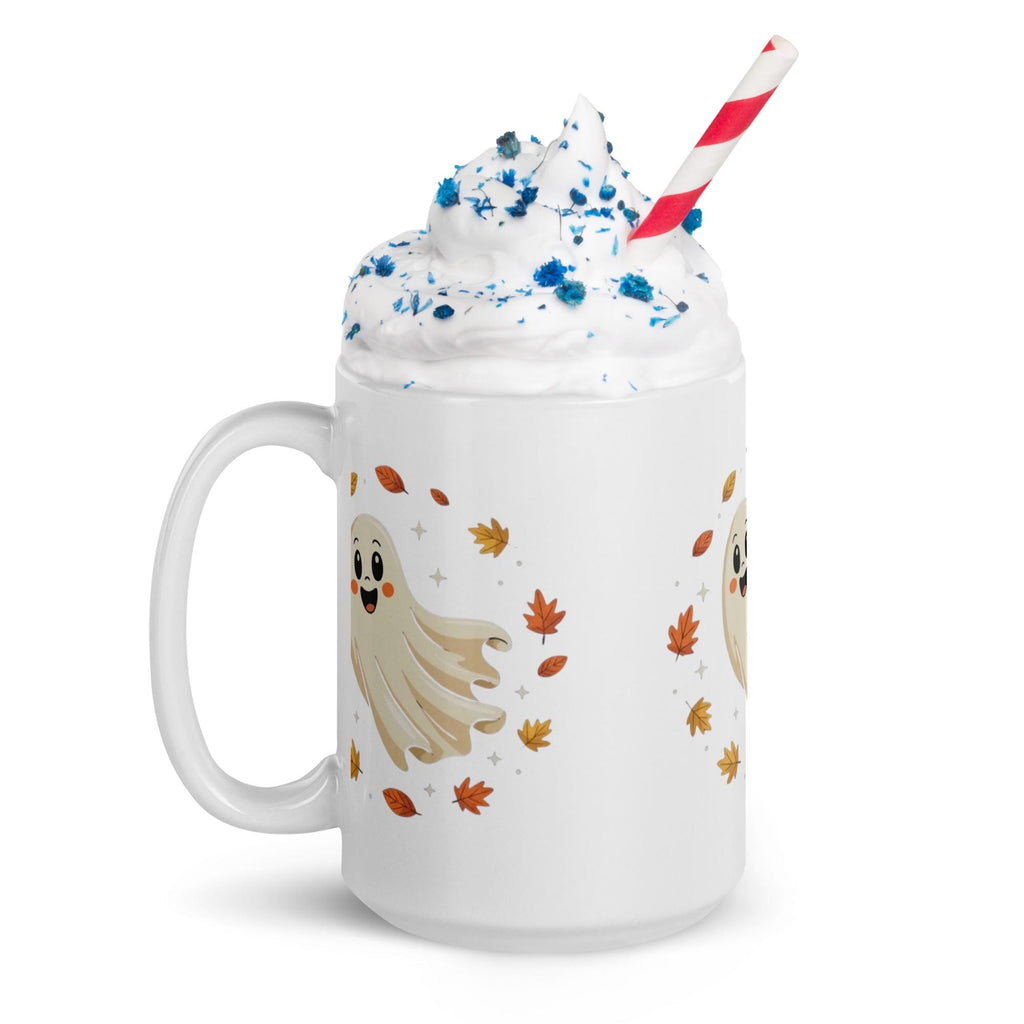 Cute Autumn Ghost Mug – Cozy Fall Coffee Cup-Witte glanzende mok Etsy