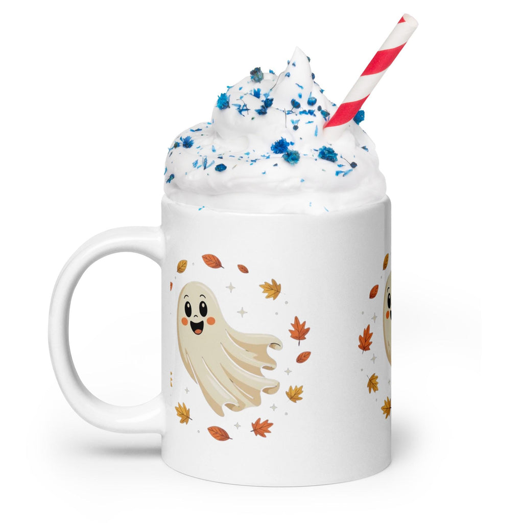 Cute Autumn Ghost Mug – Cozy Fall Coffee Cup-Witte glanzende mok Etsy