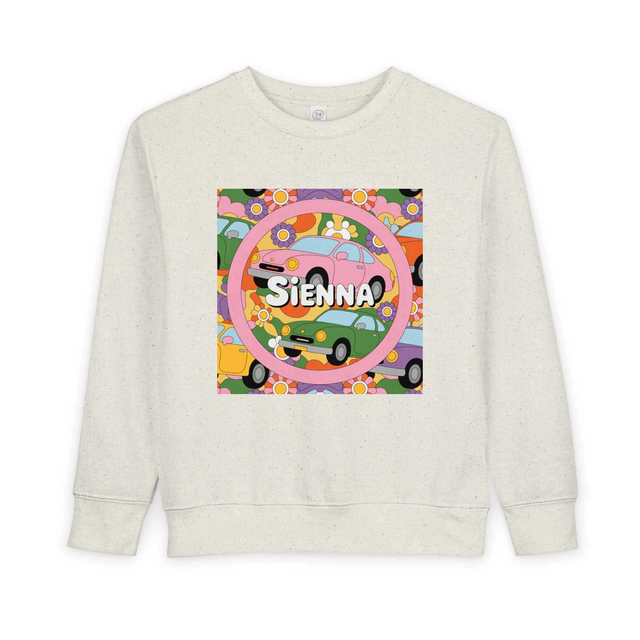 Personalized Toddler Sweatshirt – Custom Name | Retro Cars & Flowers Design | Soft Cotton-Poly | McXinetje-McXine