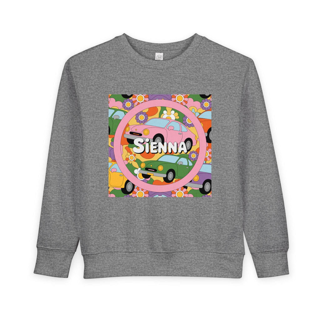 Personalized Toddler Sweatshirt – Custom Name | Retro Cars & Flowers Design | Soft Cotton-Poly | McXinetje-McXine