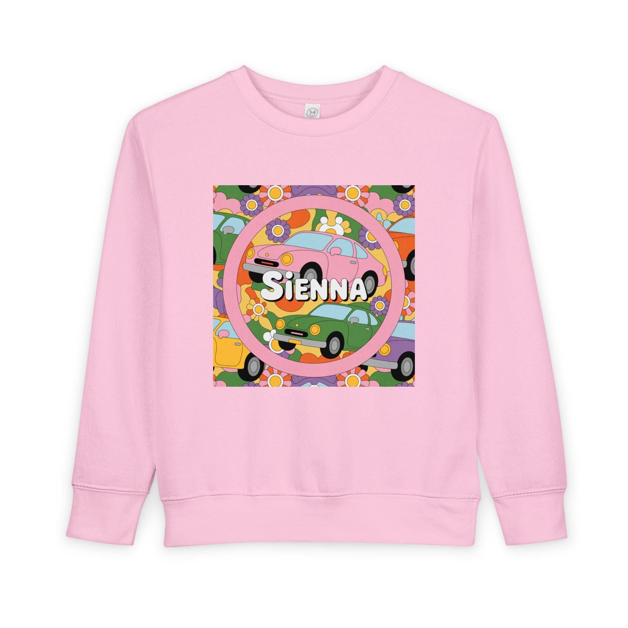 Personalized Toddler Sweatshirt – Custom Name | Retro Cars & Flowers Design | Soft Cotton-Poly | McXinetje-McXine