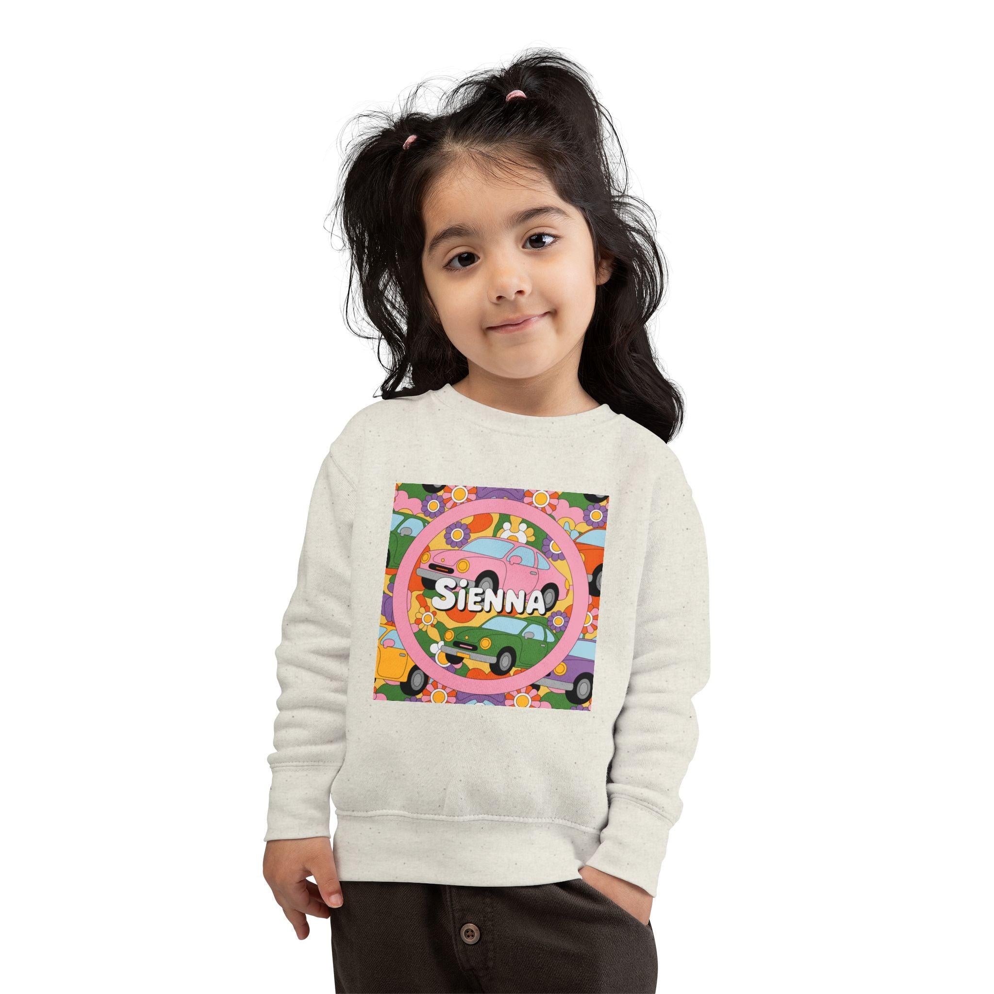 Personalized Toddler Sweatshirt – Custom Name | Retro Cars & Flowers Design | Soft Cotton-Poly | McXinetje-McXine