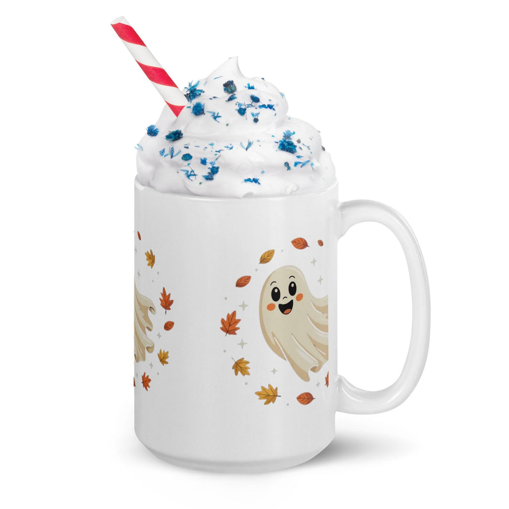 Cute Autumn Ghost Mug – Cozy Fall Coffee Cup-Witte glanzende mok Etsy